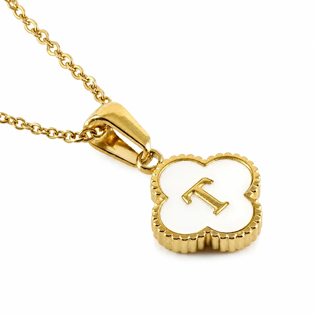 Clover Shell Initial 18K Gold-Plated 316 Stainless Steel Necklace - Gold T