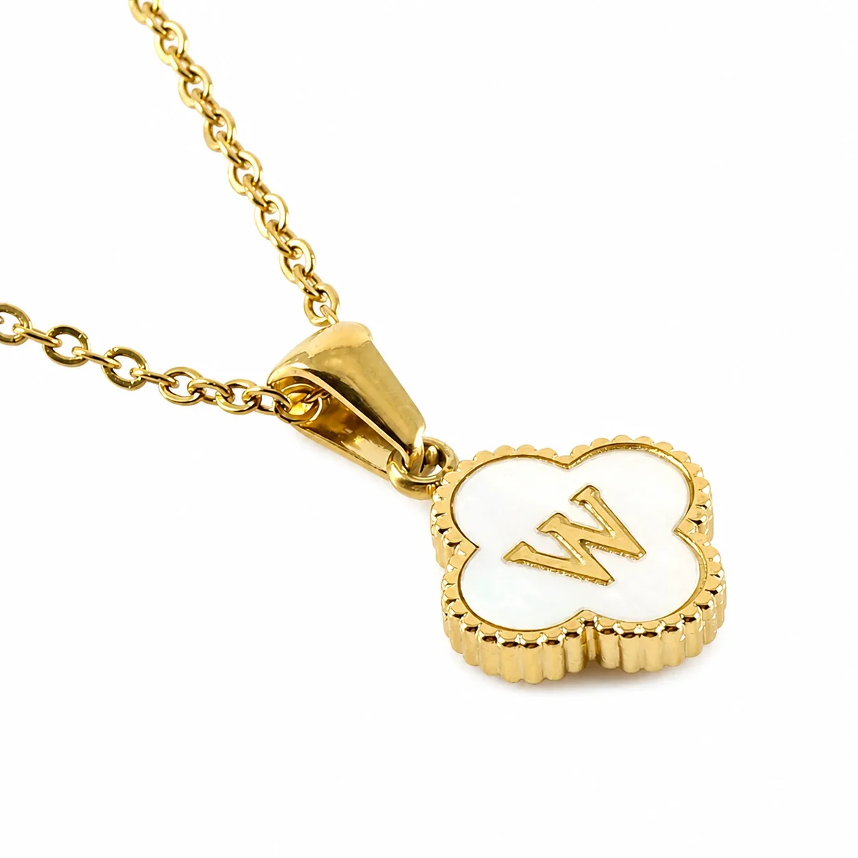 Clover Shell Initial 18K Gold-Plated 316 Stainless Steel Necklace - Gold W