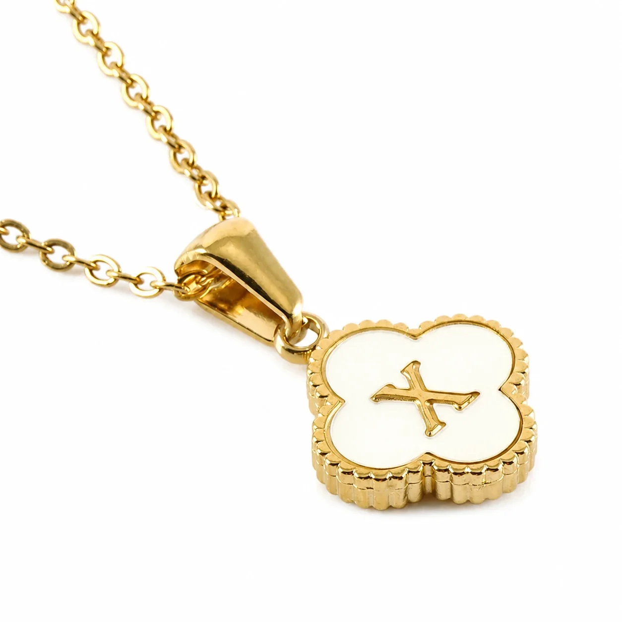 Clover Shell Initial 18K Gold-Plated 316 Stainless Steel Necklace - Gold X