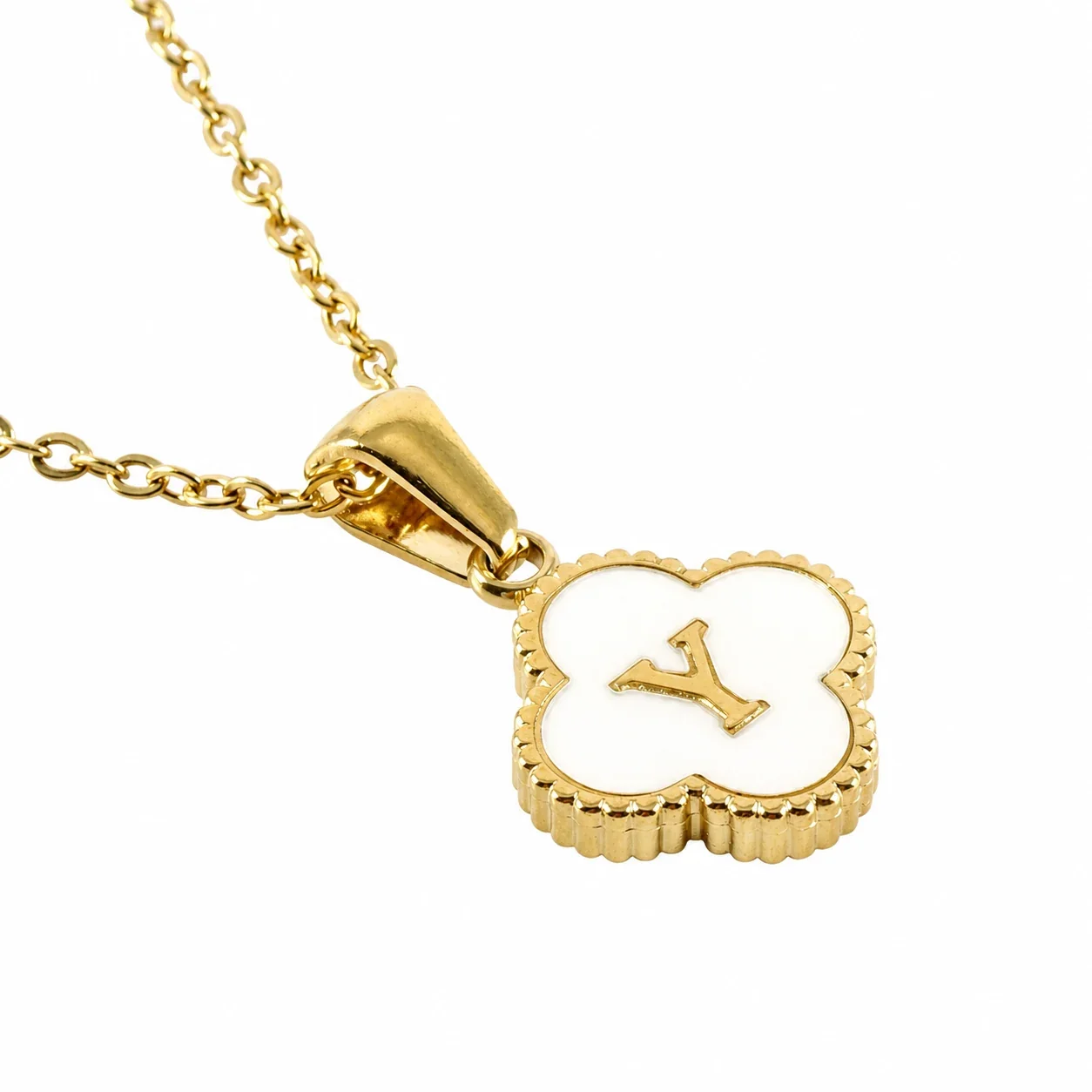 Clover Shell Initial 18K Gold-Plated 316 Stainless Steel Necklace - Gold Y