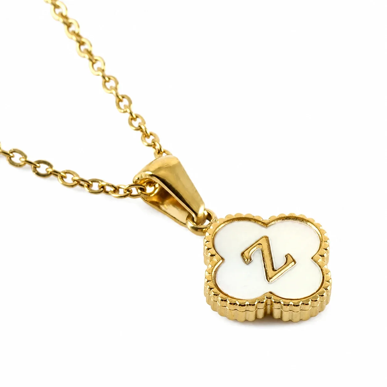 Clover Shell Initial 18K Gold-Plated 316 Stainless Steel Necklace - Gold Z