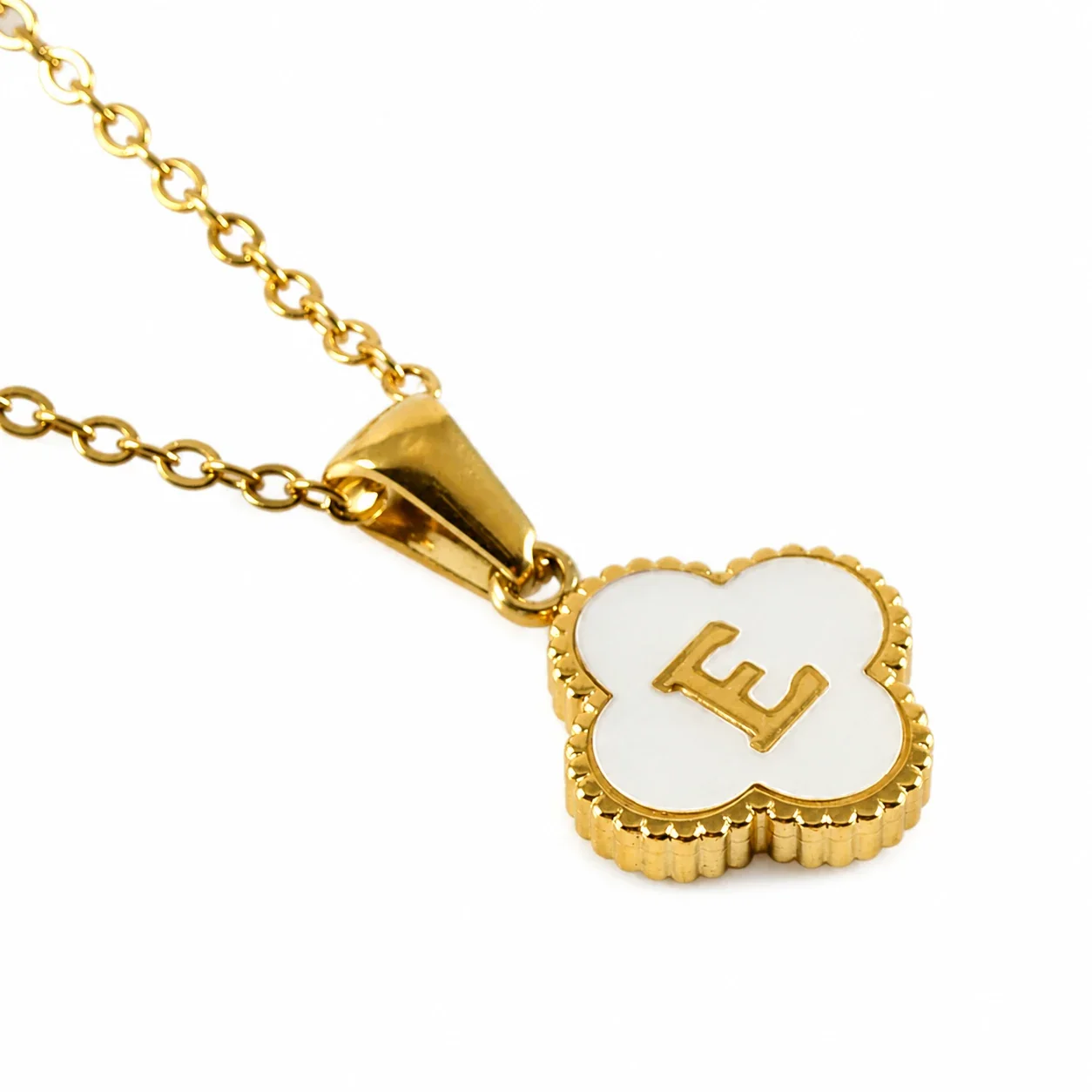 Clover Shell Initial 18K Gold-Plated 316 Stainless Steel Necklace - Gold E