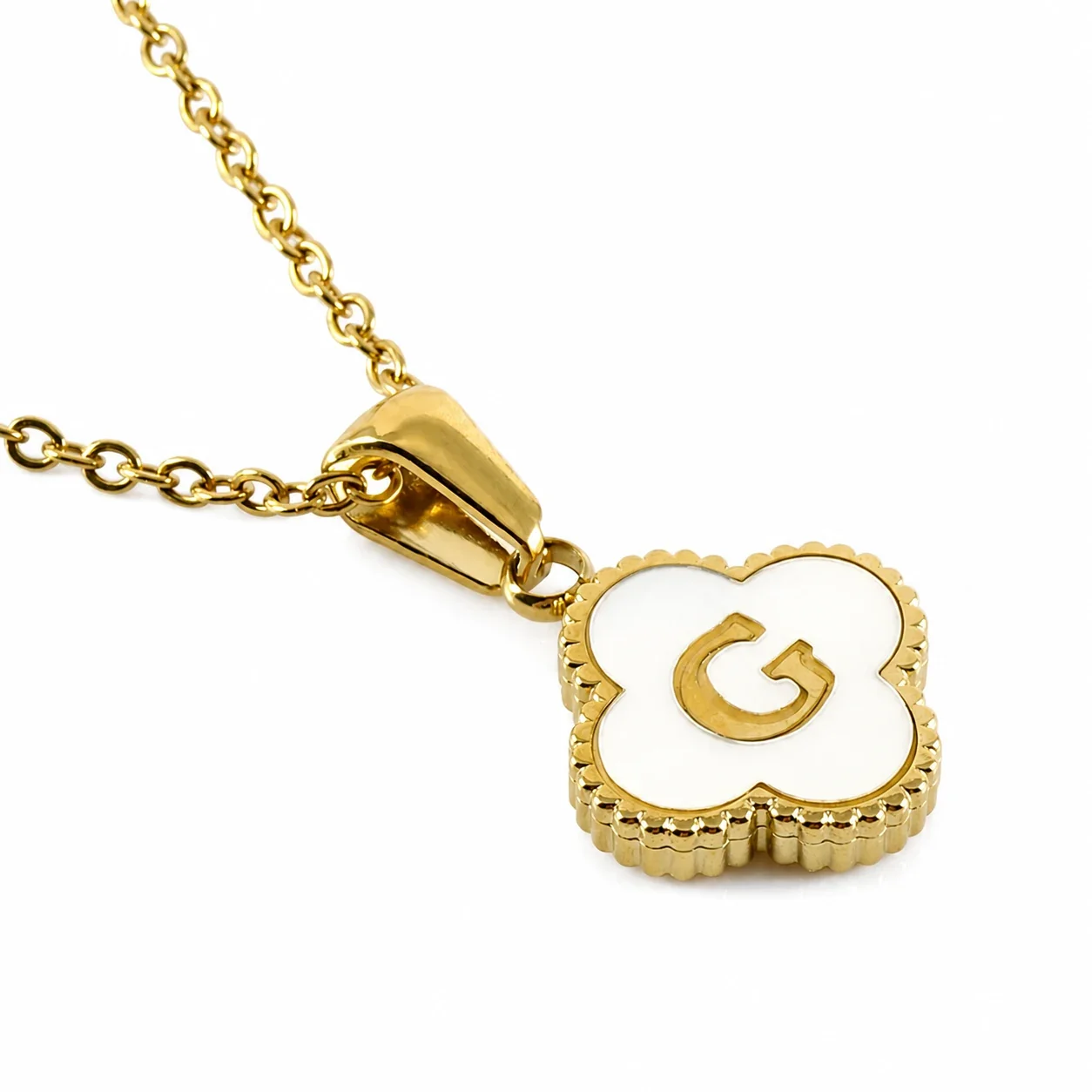 Clover Shell Initial 18K Gold-Plated 316 Stainless Steel Necklace - Gold G