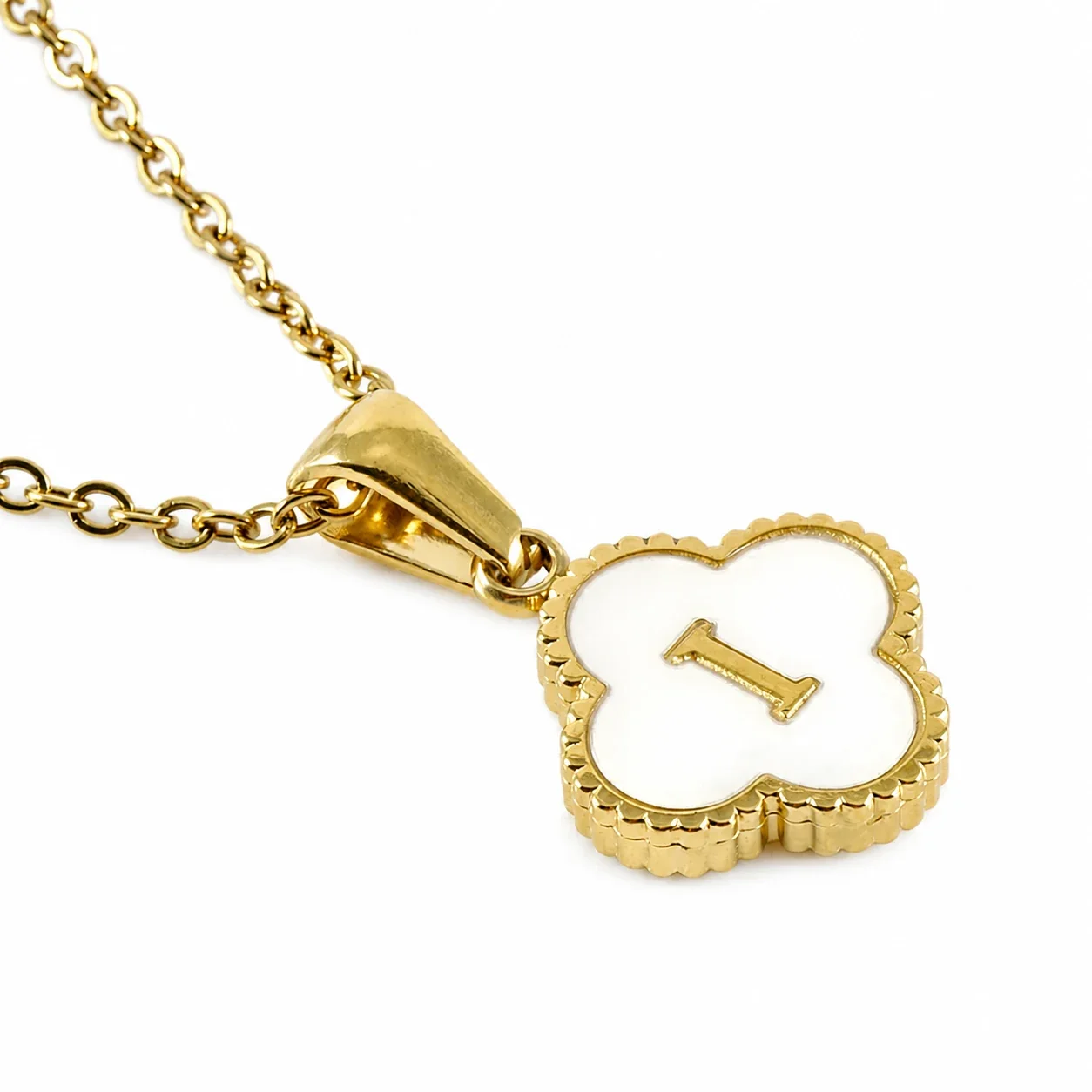 Clover Shell Initial 18K Gold-Plated 316 Stainless Steel Necklace - Gold I