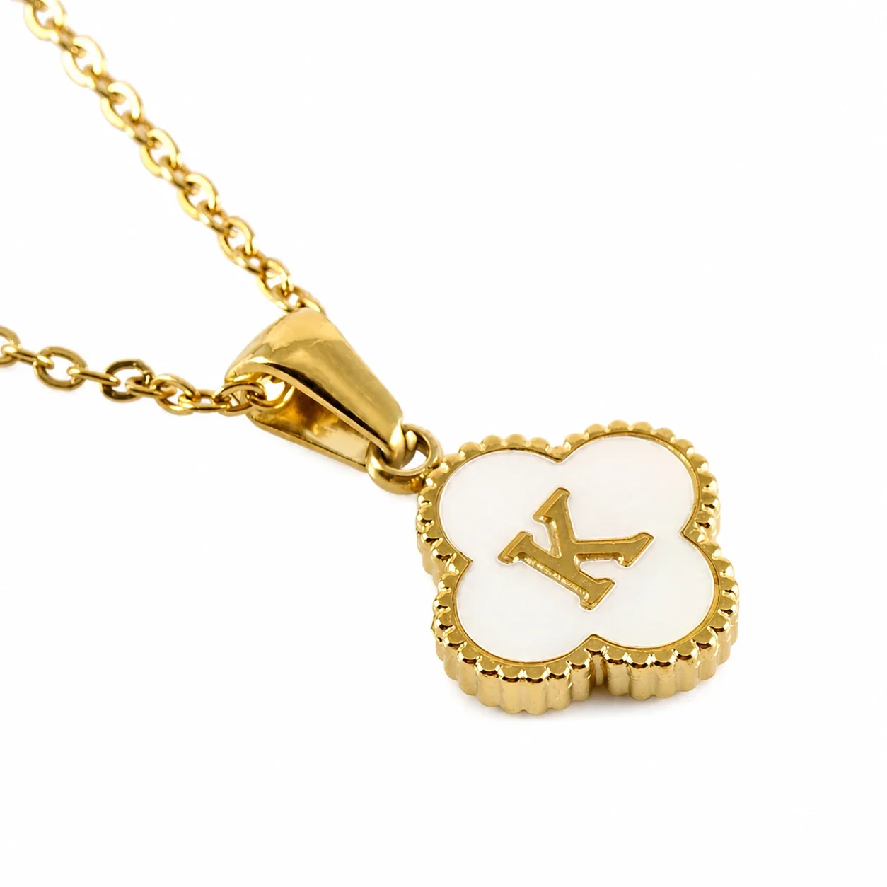 Clover Shell Initial 18K Gold-Plated 316 Stainless Steel Necklace - Gold K