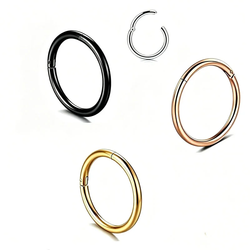 Sleek 316 Stainless Steel Round Clicker Hoop Earrings