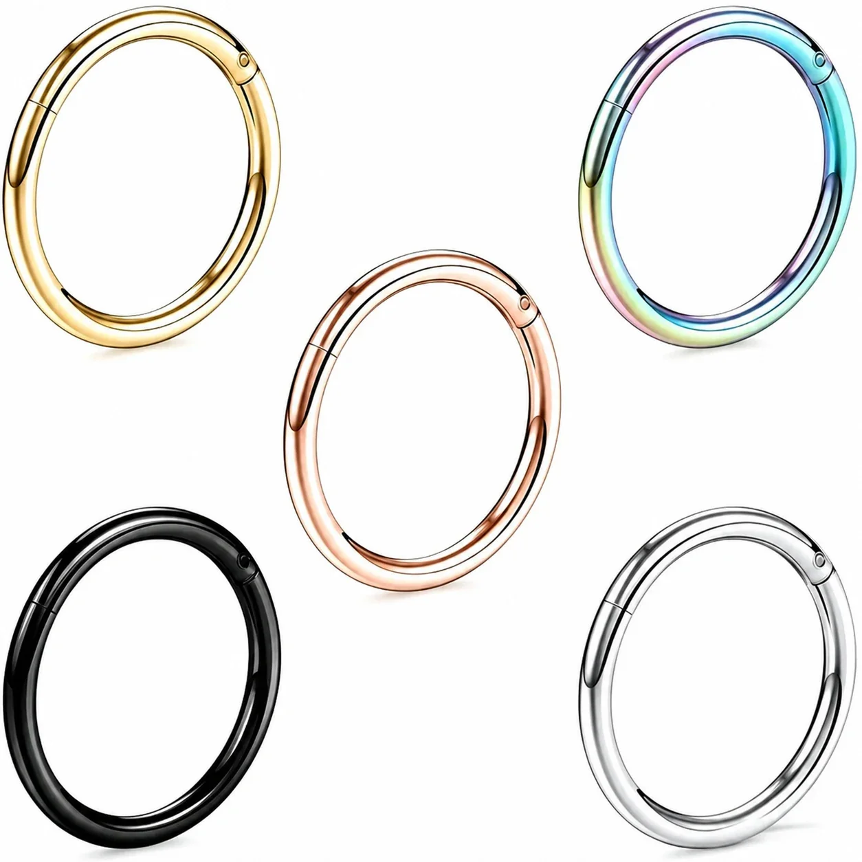 Sleek 316 Stainless Steel Round Clicker Hoop Earrings