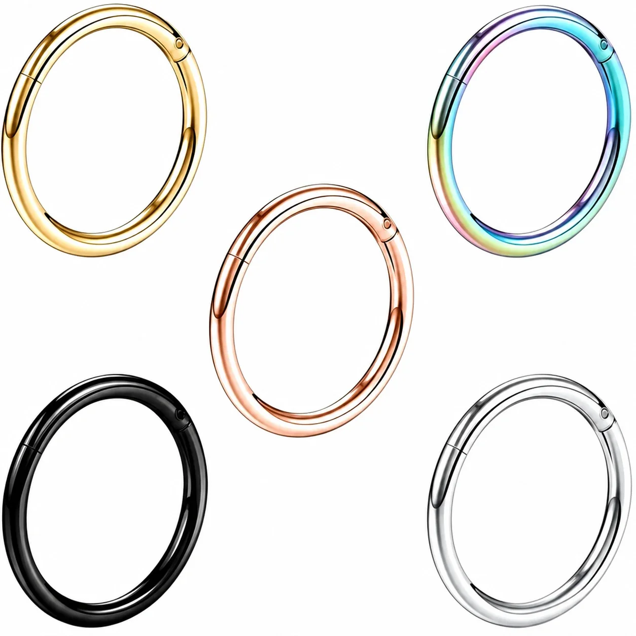Sleek 316 Stainless Steel Round Clicker Hoop Earrings