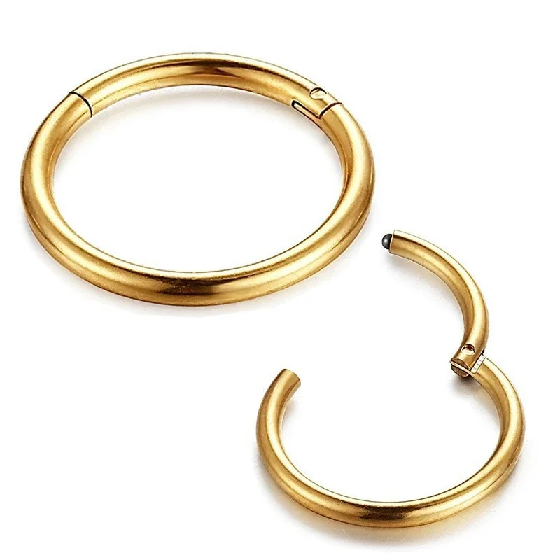 Sleek 316 Stainless Steel Round Clicker Hoop Earrings - Gold