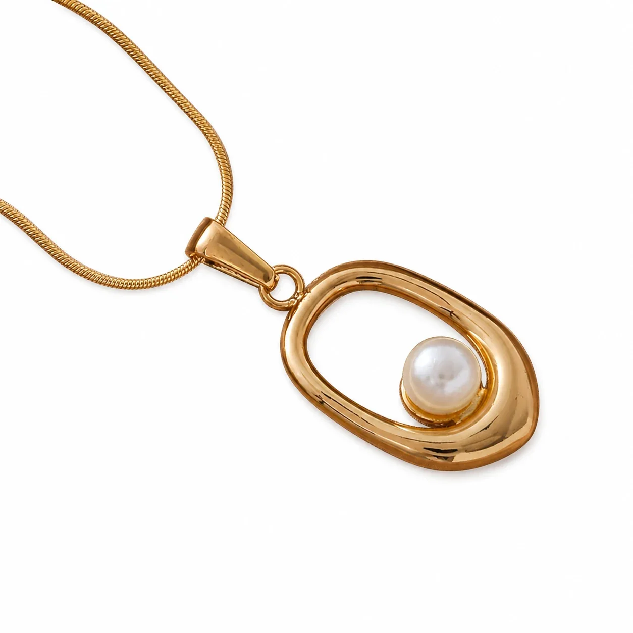 Sculptural 316 Stainless Steel Pearl Pendant Necklace