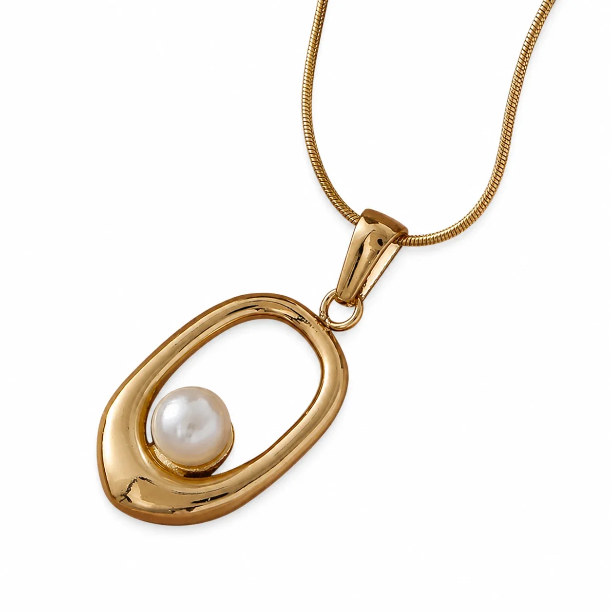 Sculptural 316 Stainless Steel Pearl Pendant Necklace