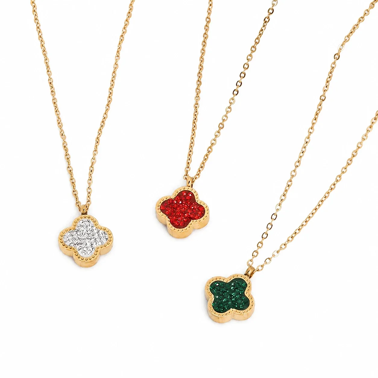Gold-Plated Pavé Clover Pendant Necklace