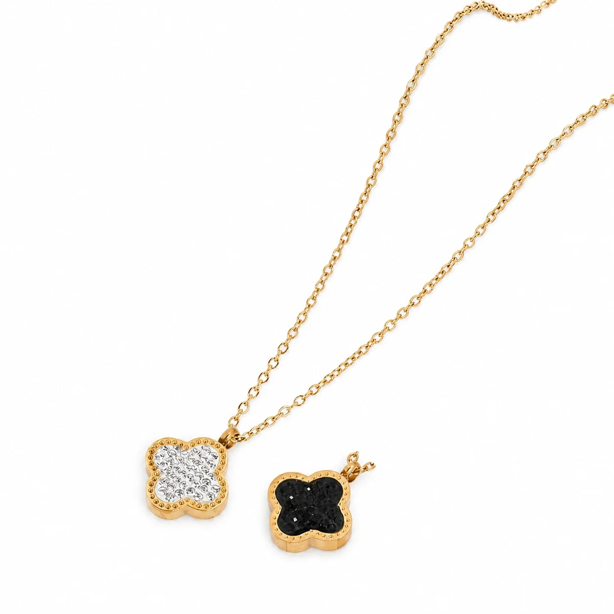 Gold-Plated Pavé Clover Pendant Necklace