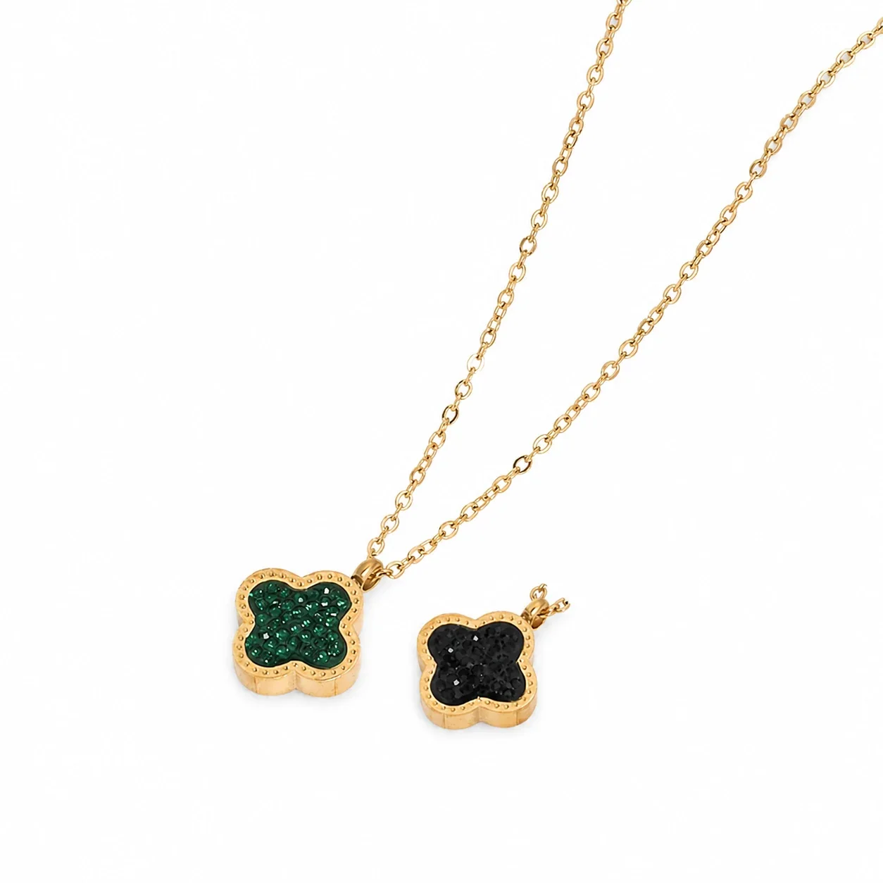 Gold-Plated Pavé Clover Pendant Necklace
