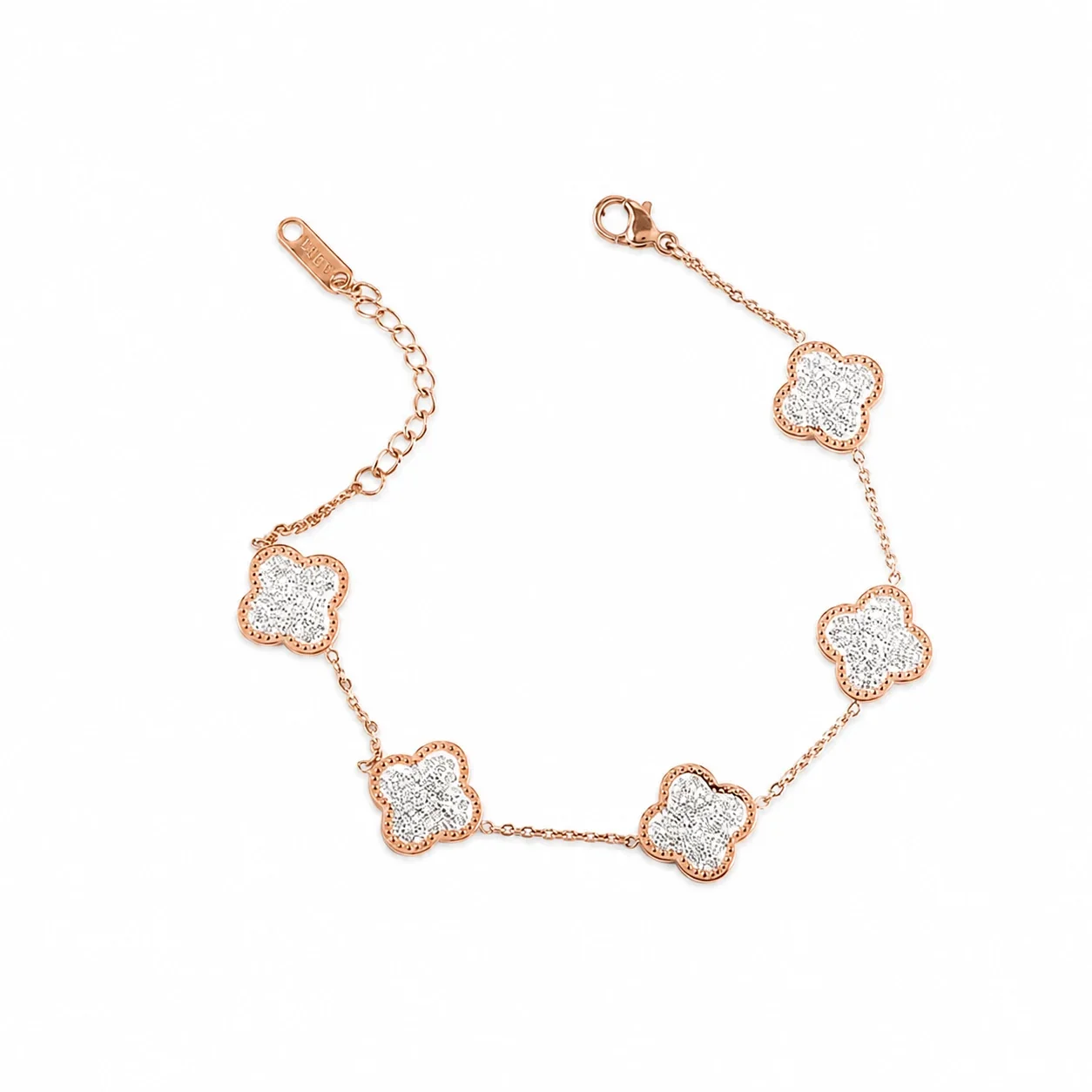 Gold-Plated Pavé Clover Pendant Necklace - Rose Gold White
