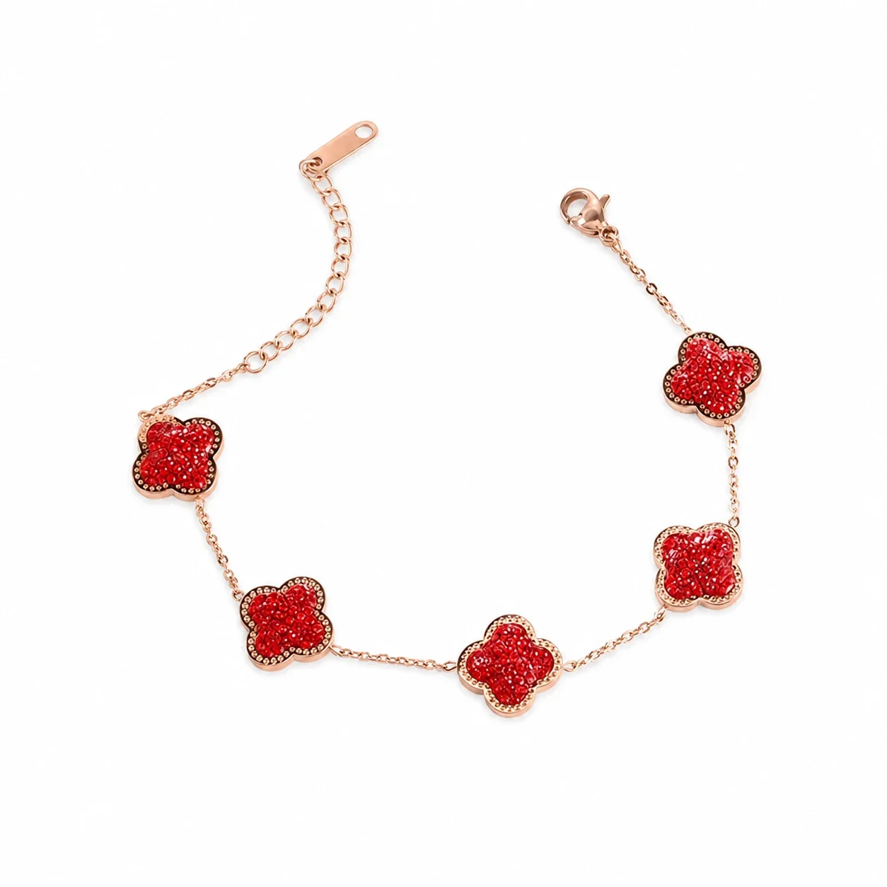 Gold-Plated Pavé Clover Pendant Necklace - Rose Gold Red