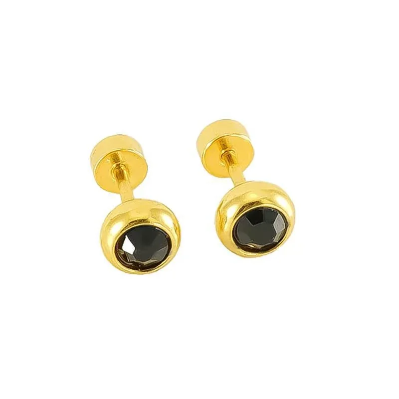 Polished Gold-Plated Bezel Round Crystal Stud Earrings