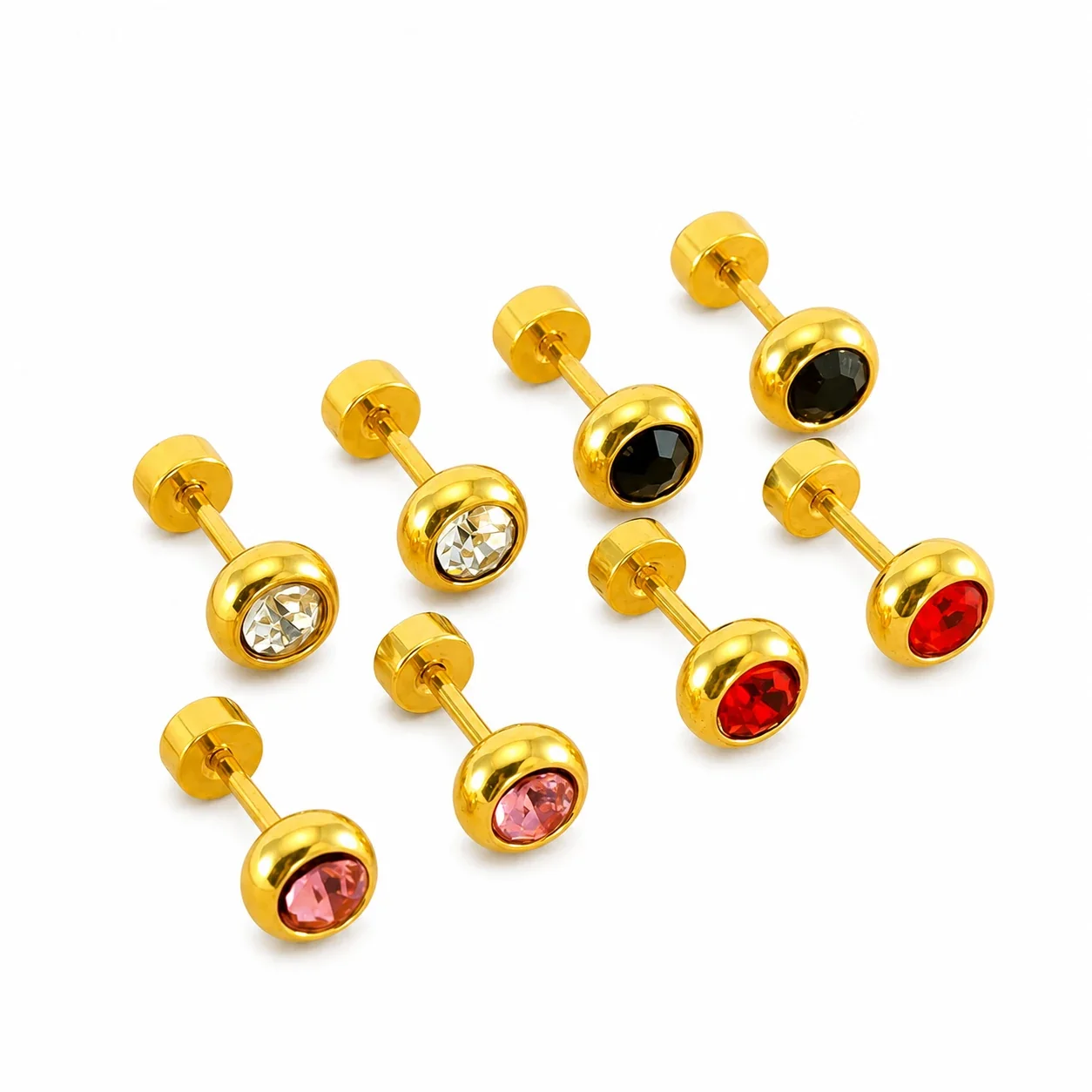 Polished Gold-Plated Bezel Round Crystal Stud Earrings