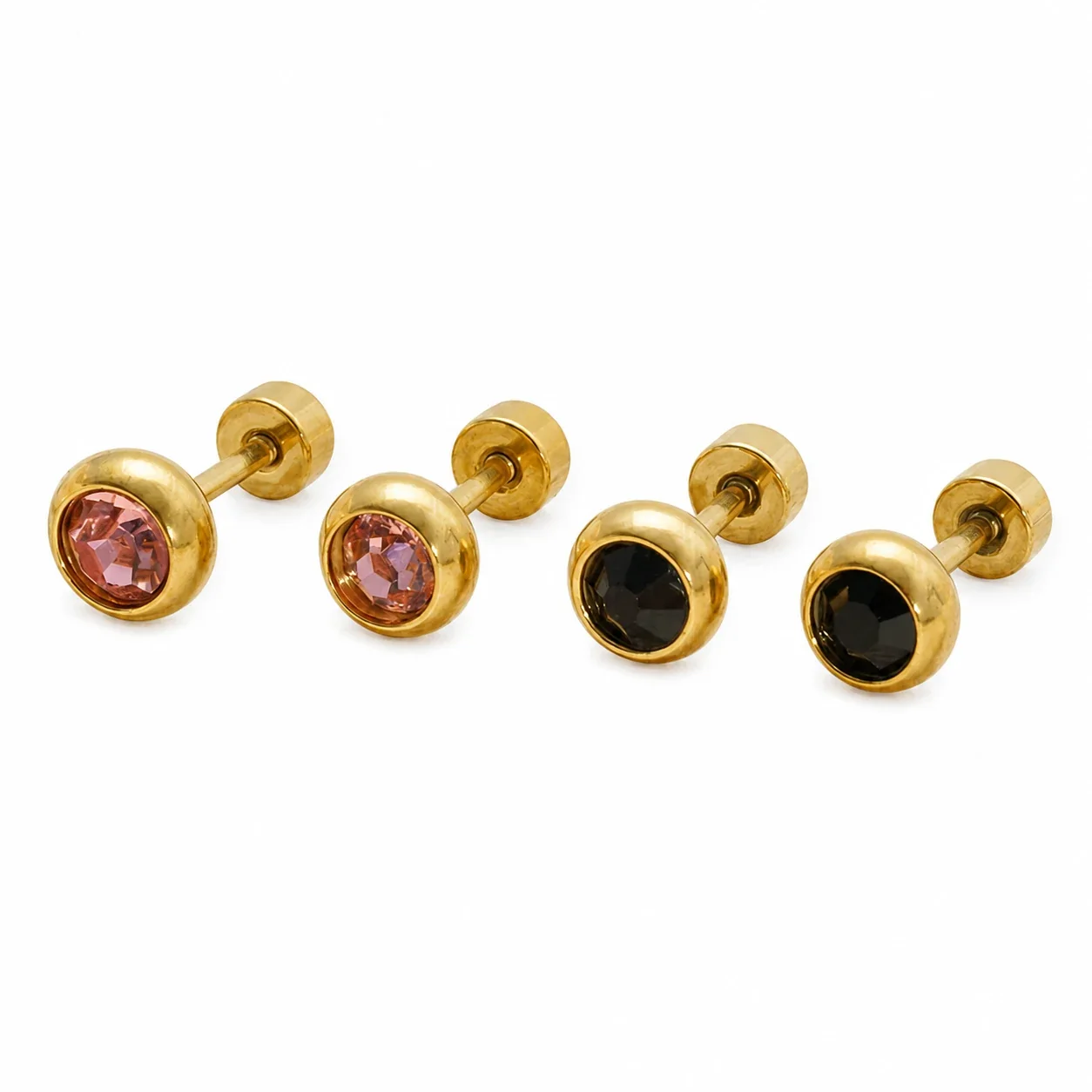 Polished Gold-Plated Bezel Round Crystal Stud Earrings