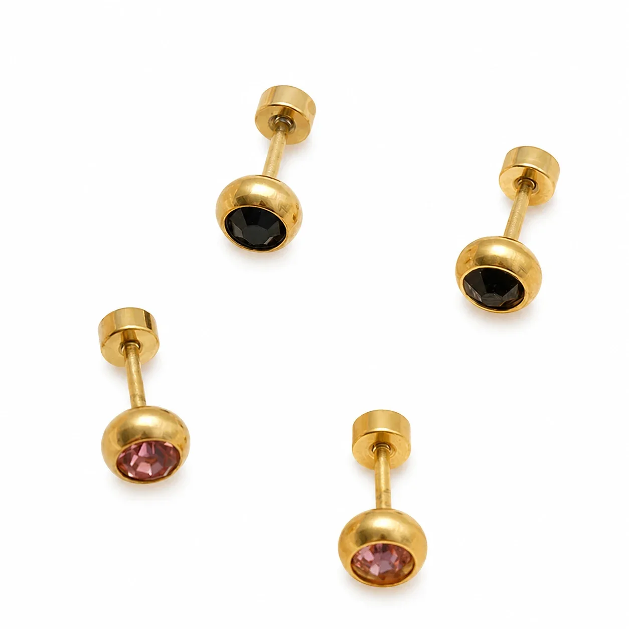 Polished Gold-Plated Bezel Round Crystal Stud Earrings