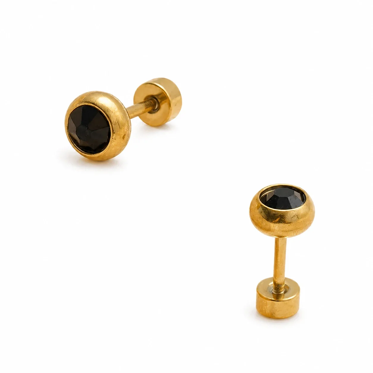 Polished Gold-Plated Bezel Round Crystal Stud Earrings