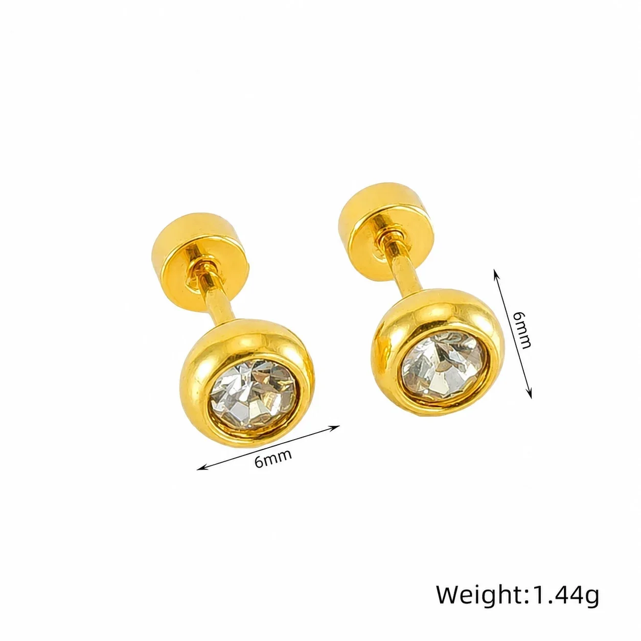 Polished Gold-Plated Bezel Round Crystal Stud Earrings - Gold Black Crystal