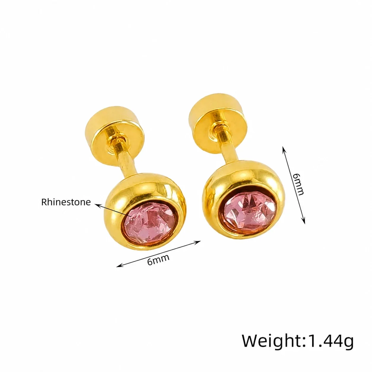 Polished Gold-Plated Bezel Round Crystal Stud Earrings - Gold Clear Crystal
