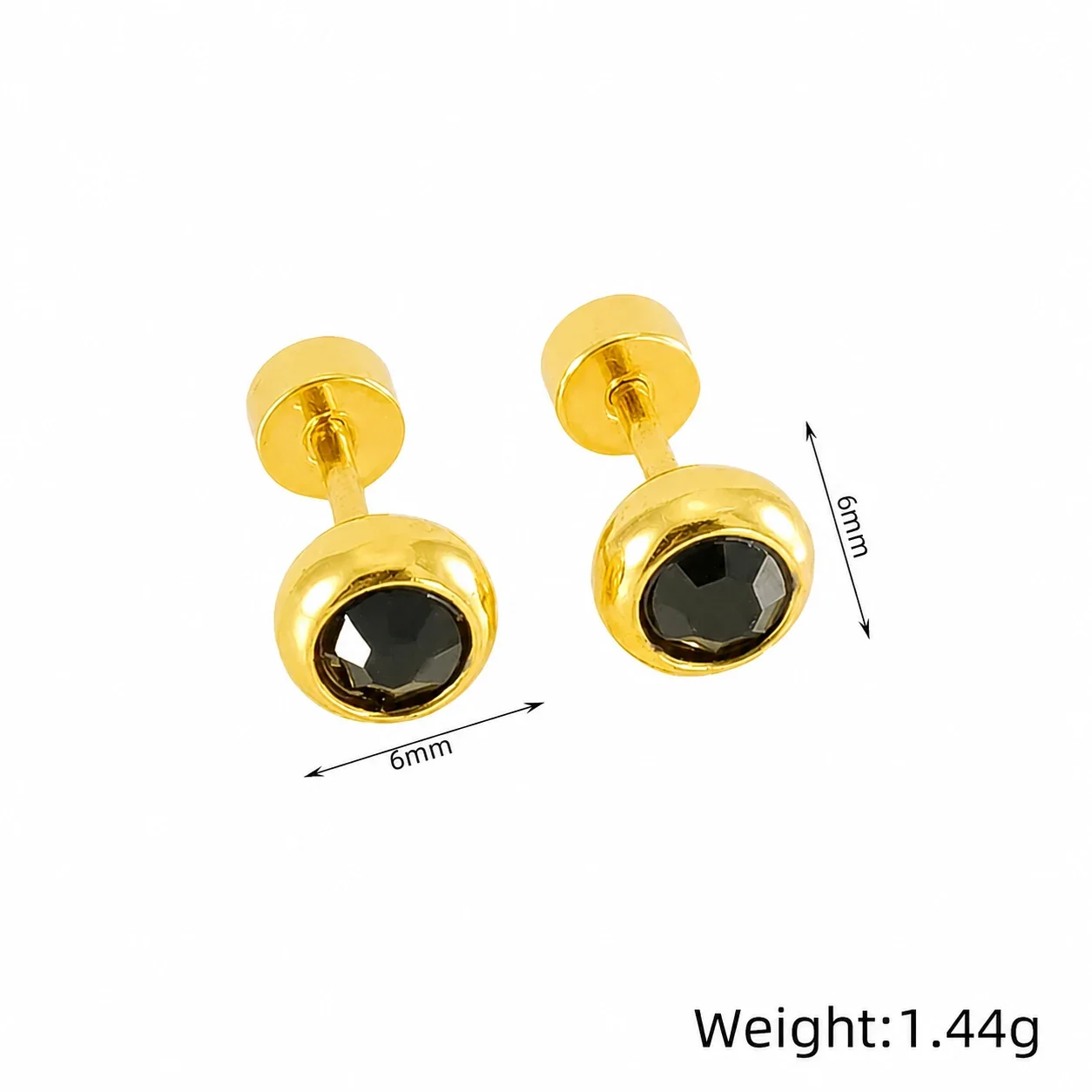 Polished Gold-Plated Bezel Round Crystal Stud Earrings - Gold Pink Crystal