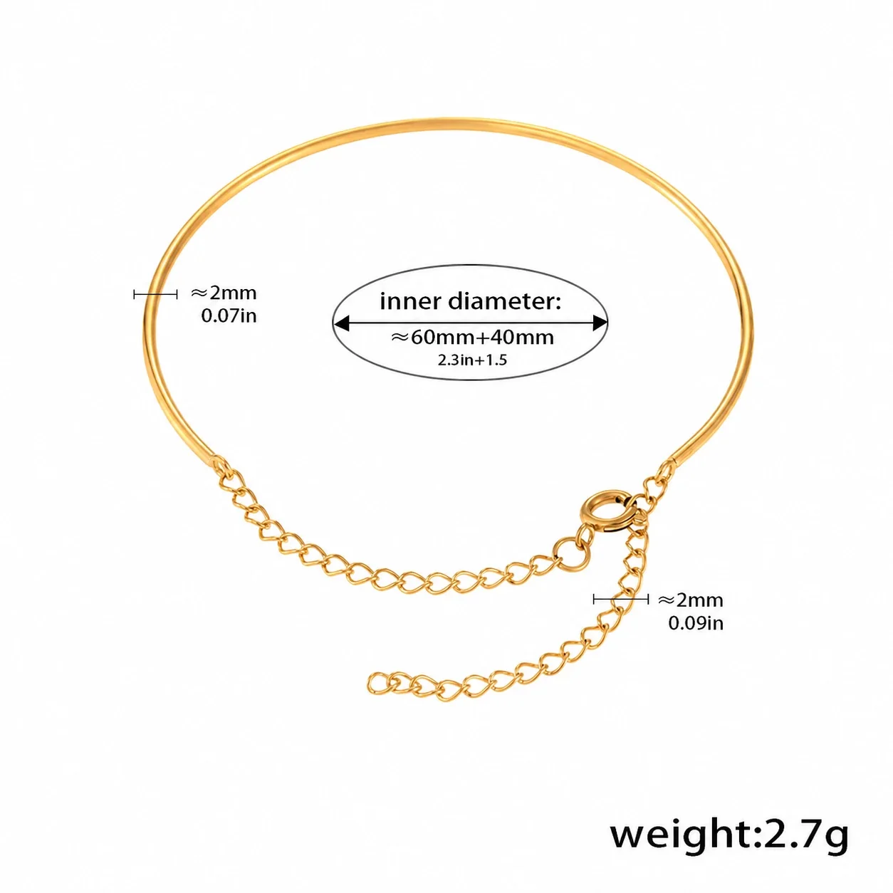 Sleek Stainless Steel Gold PVD Double Wire Bangle Bracelet - Gold