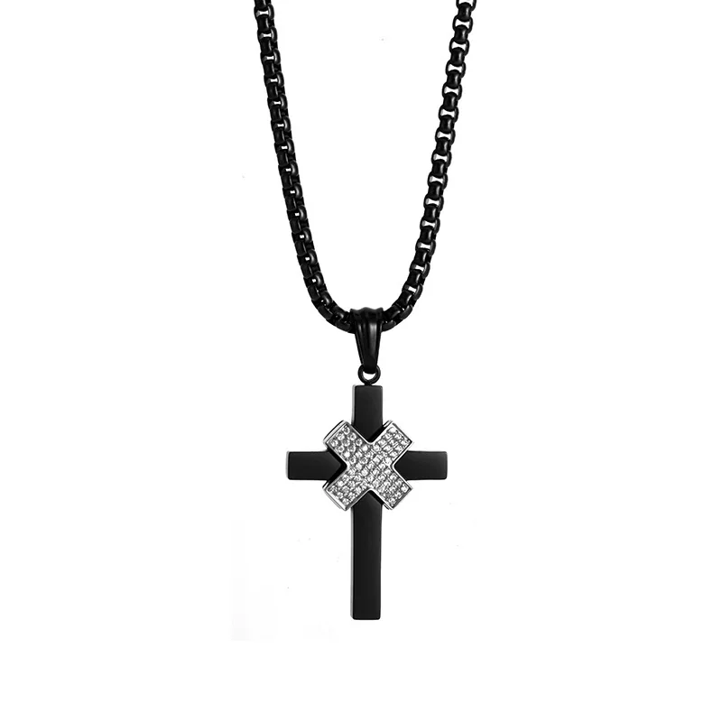 Bold 316 Stainless Steel Pavé Cross Pendant Necklace