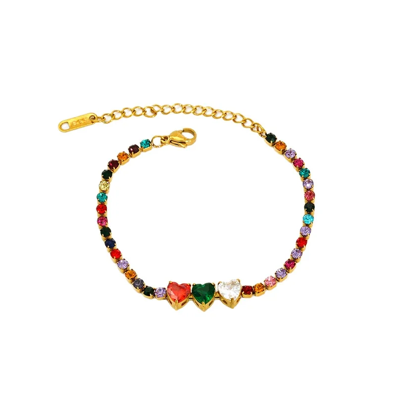 Vivid Gold-Plated Steel Heart CZ Tennis Bracelet