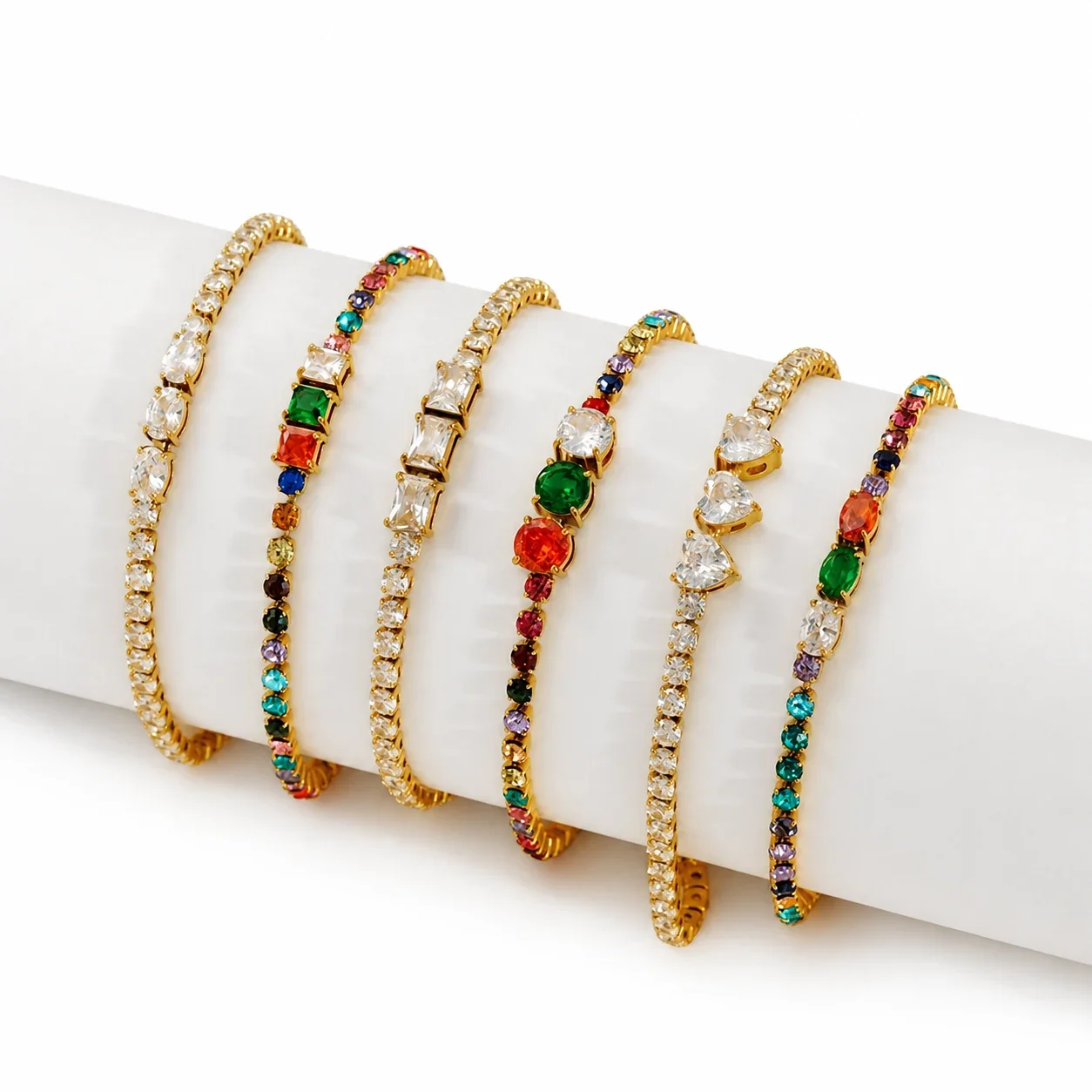 Vivid Gold-Plated Steel Heart CZ Tennis Bracelet