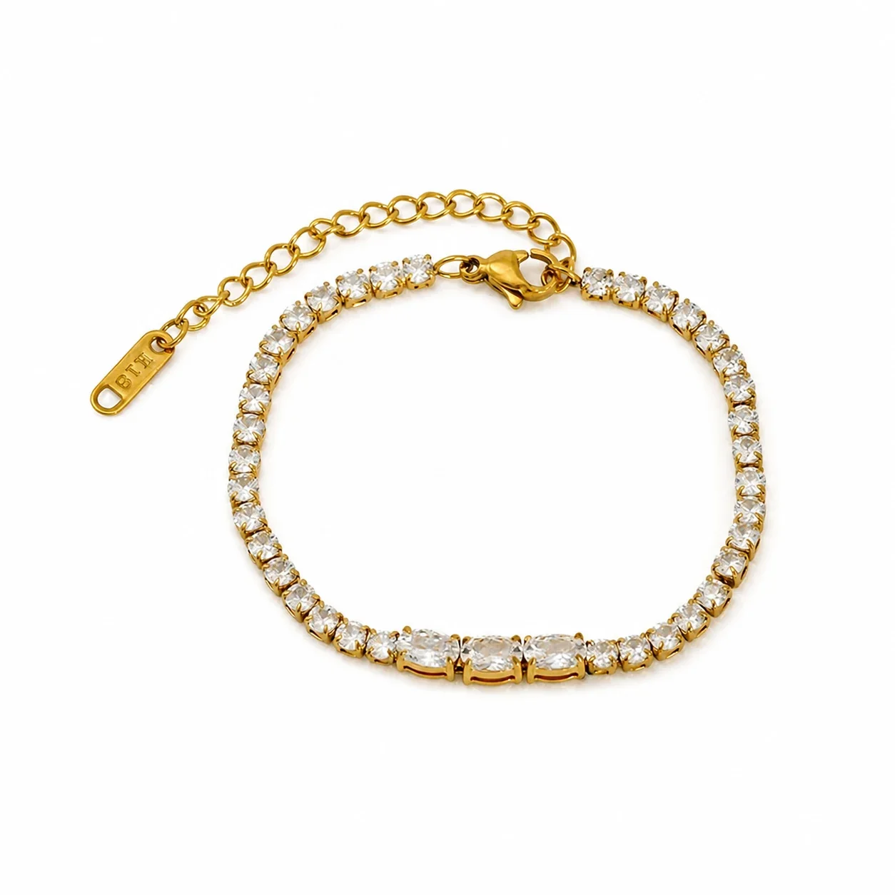Vivid Gold-Plated Steel Heart CZ Tennis Bracelet