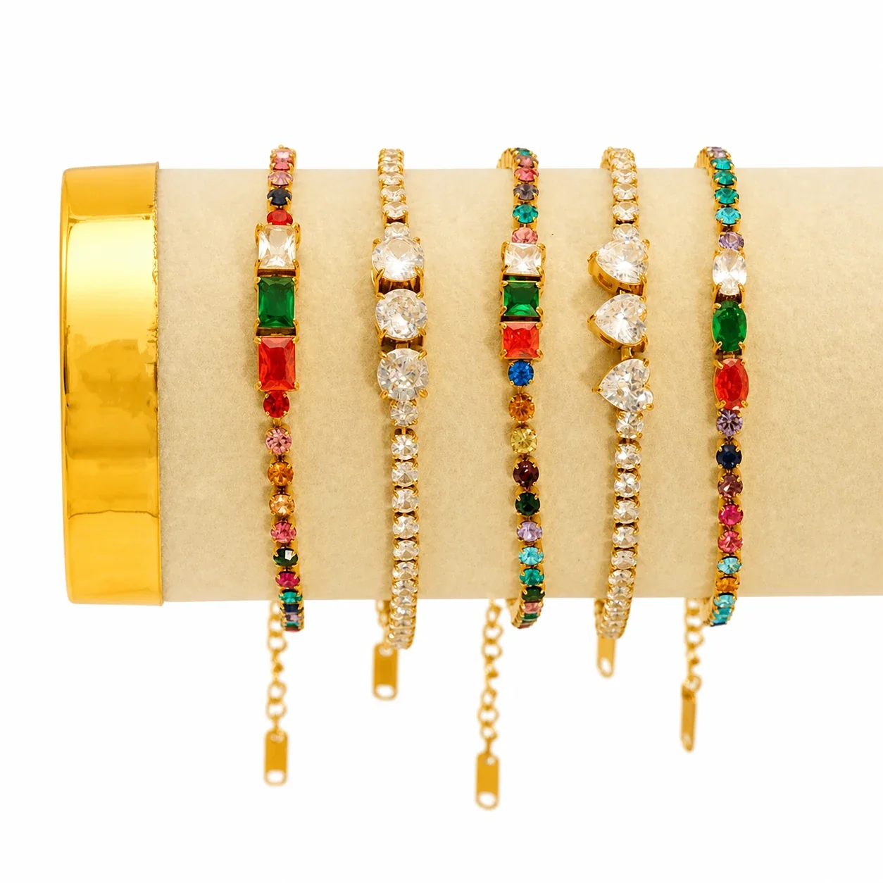 Vivid Gold-Plated Steel Heart CZ Tennis Bracelet