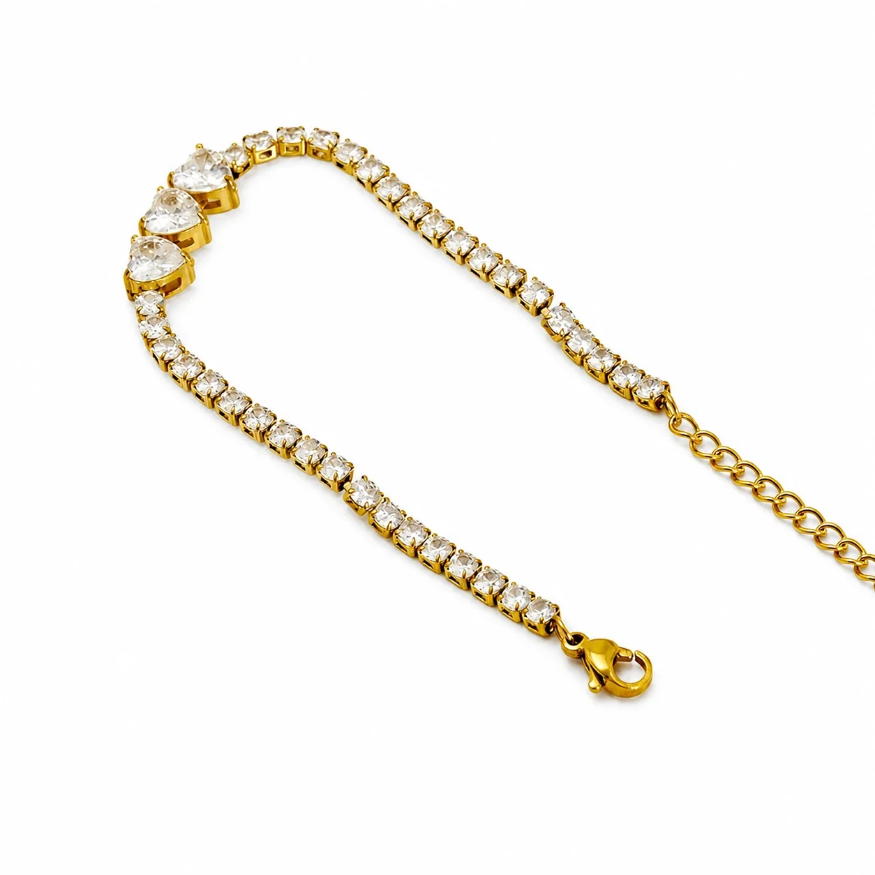 Vivid Gold-Plated Steel Heart CZ Tennis Bracelet