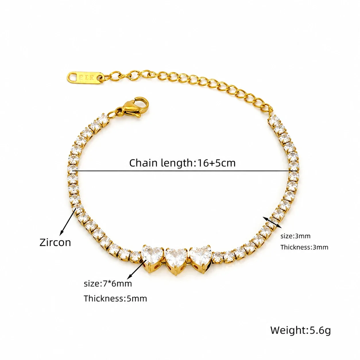 Vivid Gold-Plated Steel Heart CZ Tennis Bracelet - Gold Clear Oval CZ