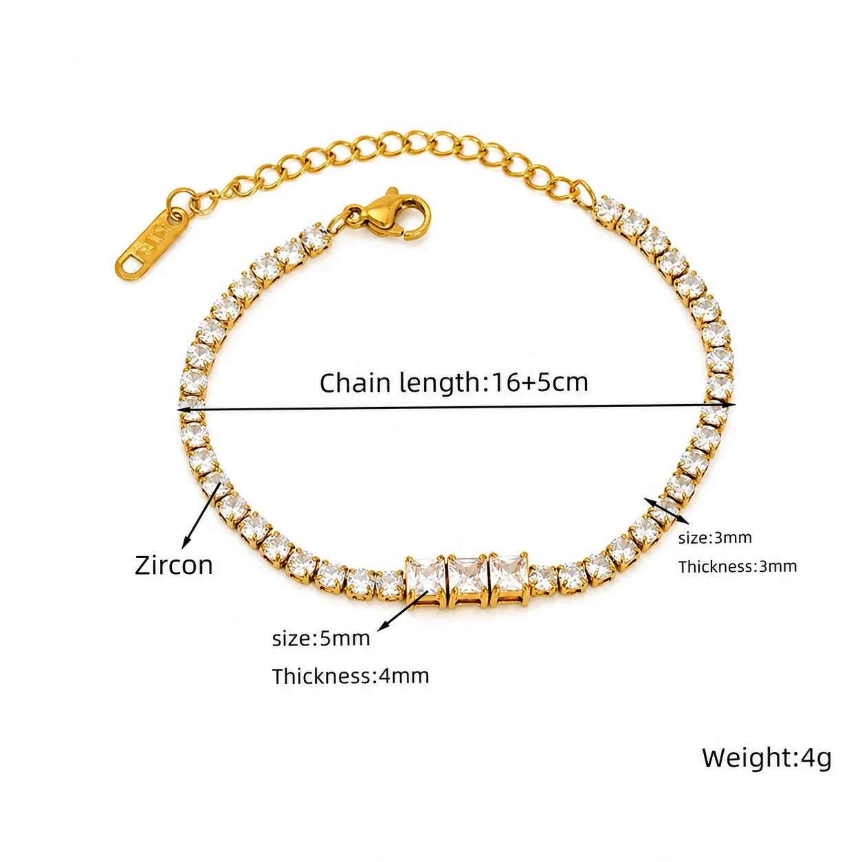 Vivid Gold-Plated Steel Heart CZ Tennis Bracelet - Gold Clear Emerald-Cut CZ