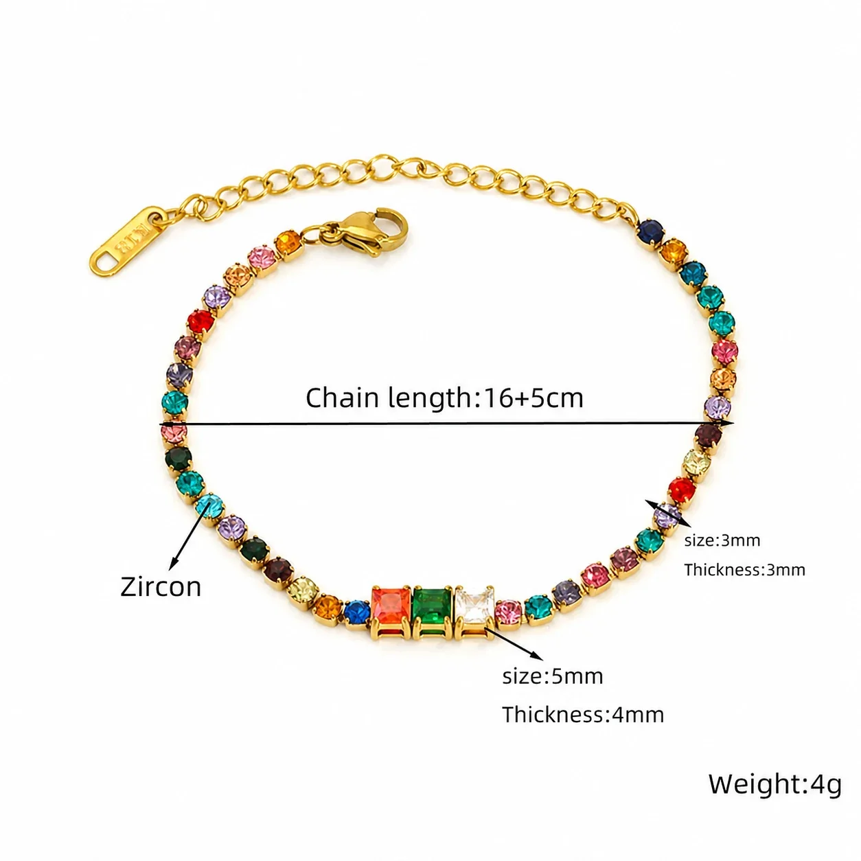 Vivid Gold-Plated Steel Heart CZ Tennis Bracelet - Gold Multicolor Emerald-Cut CZ