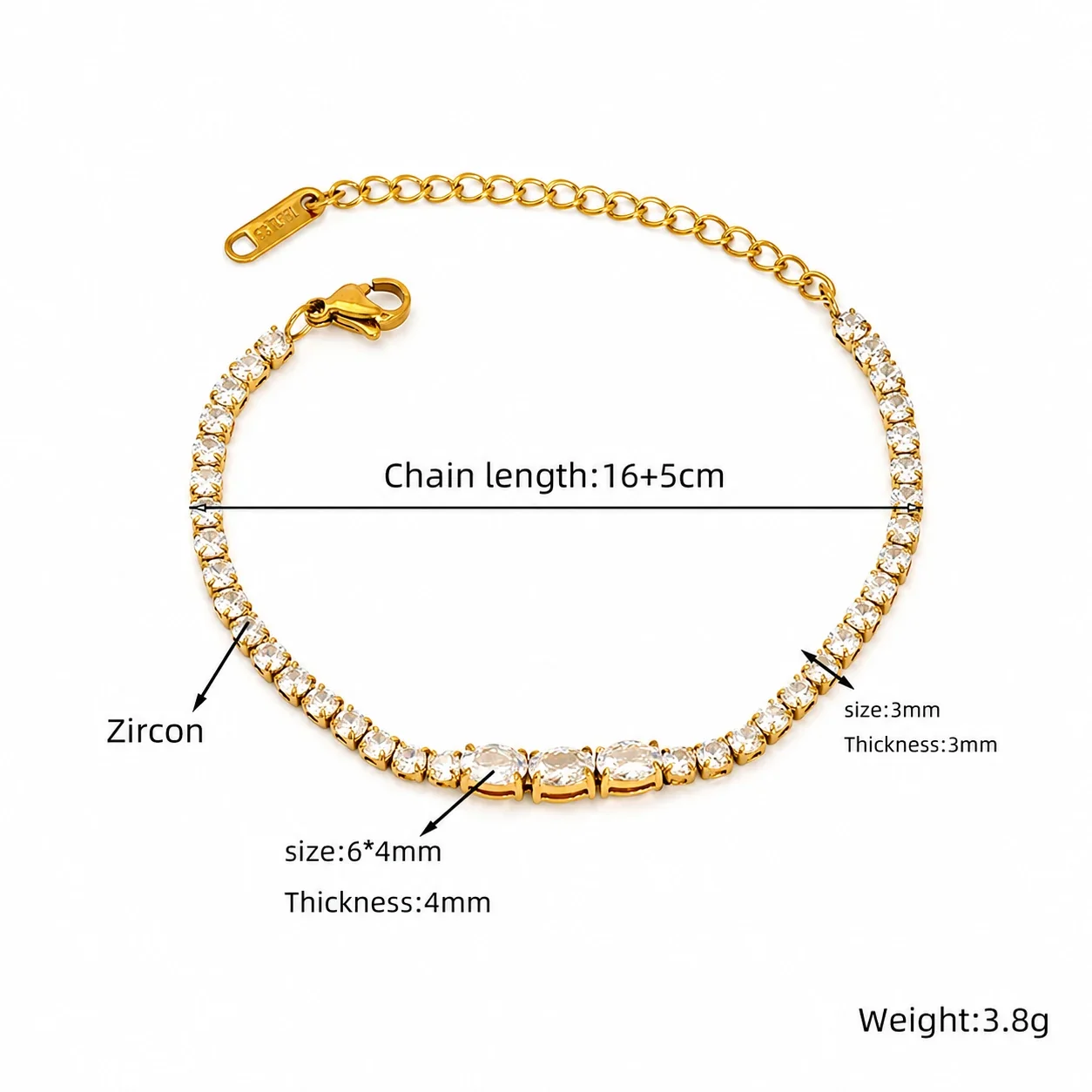 Vivid Gold-Plated Steel Heart CZ Tennis Bracelet - Gold Clear Round CZ