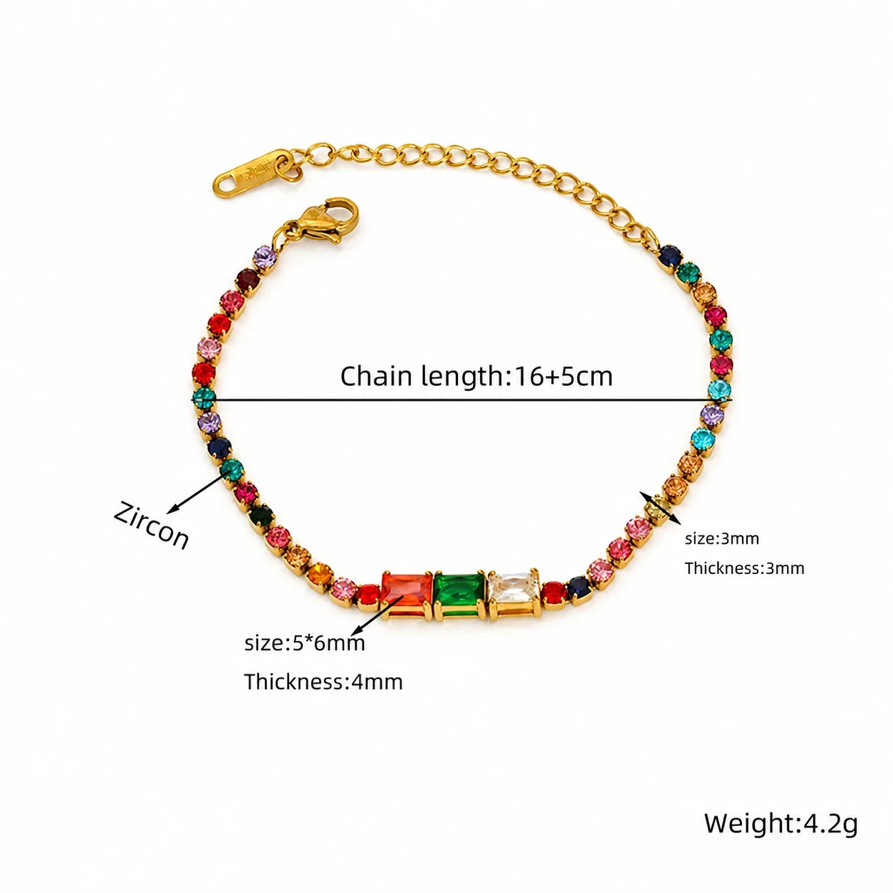 Vivid Gold-Plated Steel Heart CZ Tennis Bracelet - Gold Multicolor Round CZ