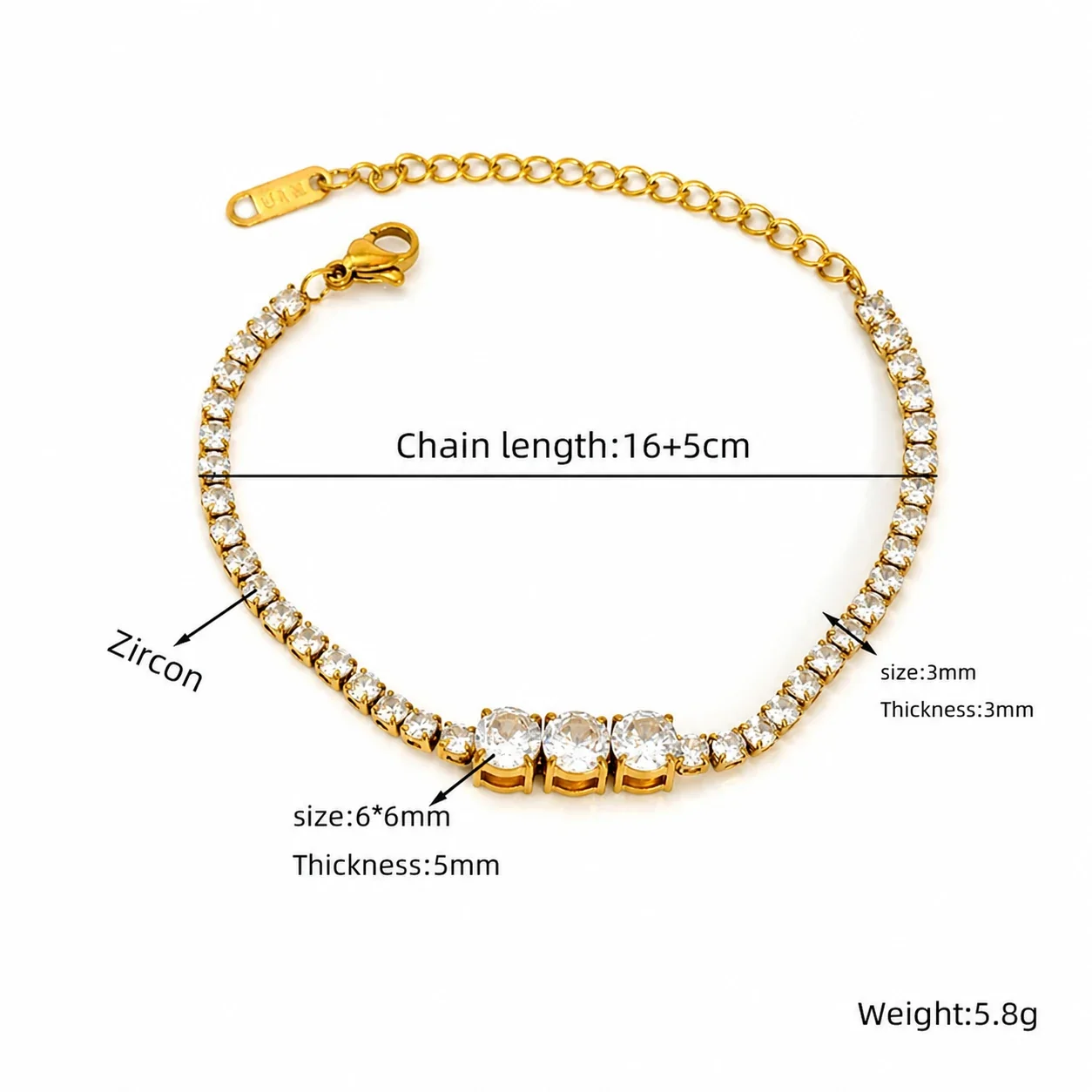 Vivid Gold-Plated Steel Heart CZ Tennis Bracelet - Gold Clear Heart CZ