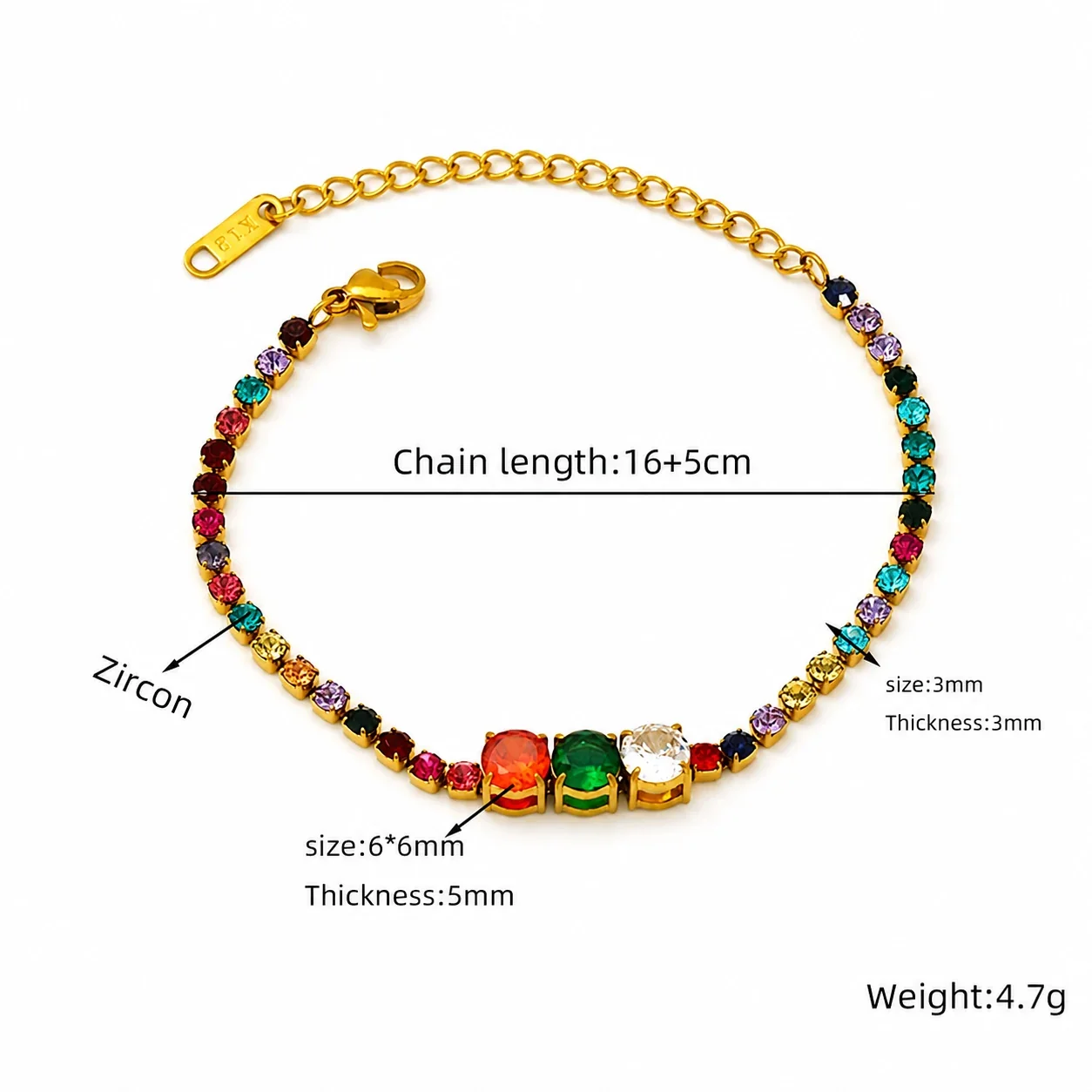Vivid Gold-Plated Steel Heart CZ Tennis Bracelet - Gold Multicolor Heart CZ