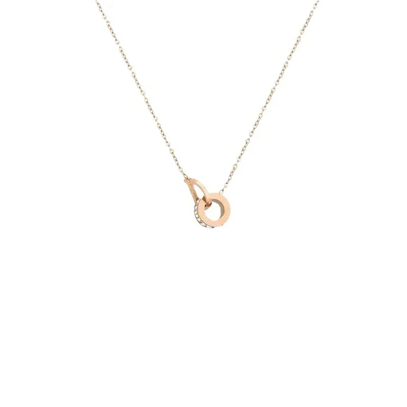 D Letter Necklace, Interlocking Ring Crystal Accent, Stainless Steel