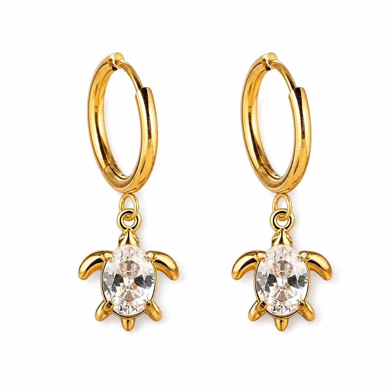 Playful 316 Stainless Steel Turtle Drop Hoop Earrings