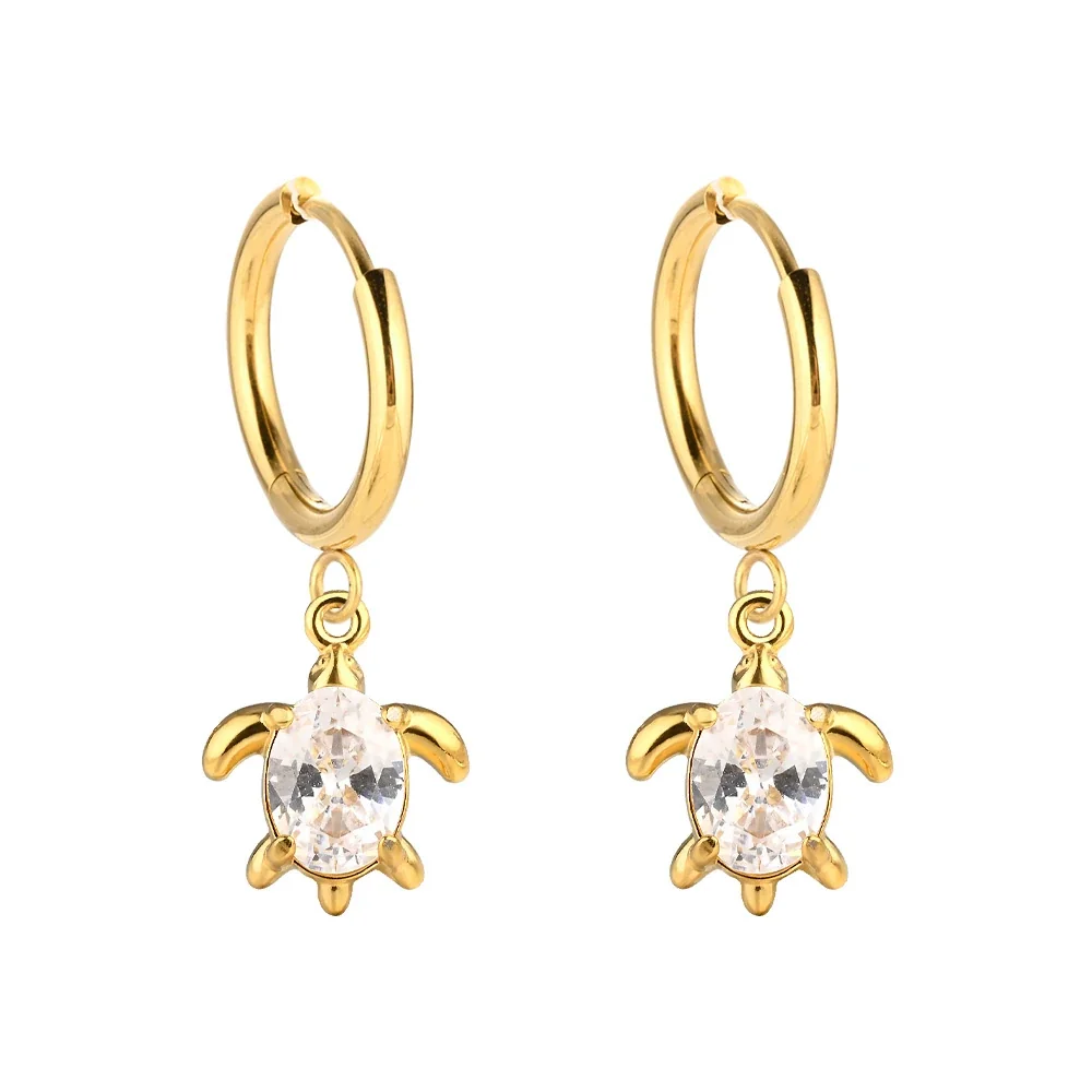 Playful 316 Stainless Steel Turtle Drop Hoop Earrings