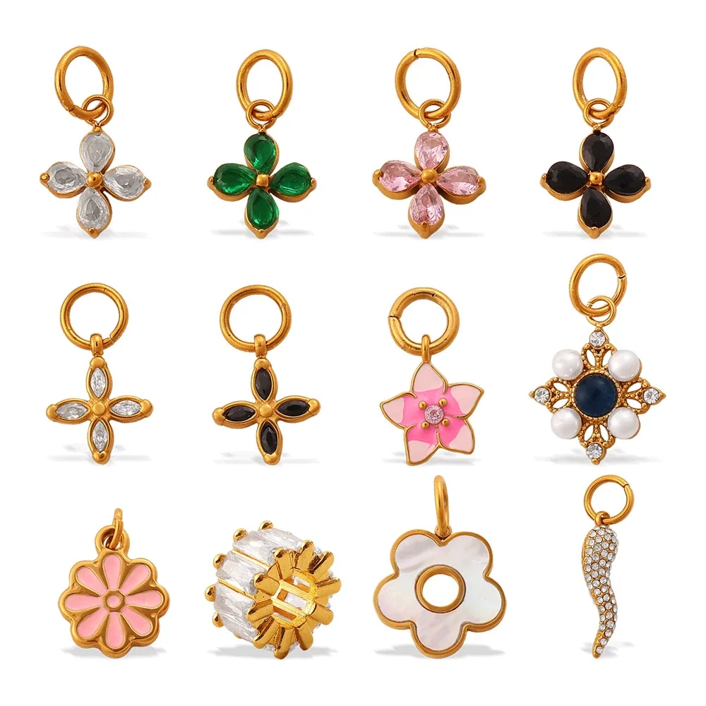 Flower Charm Pendant with Crystal Petals, 18K Gold-Plated