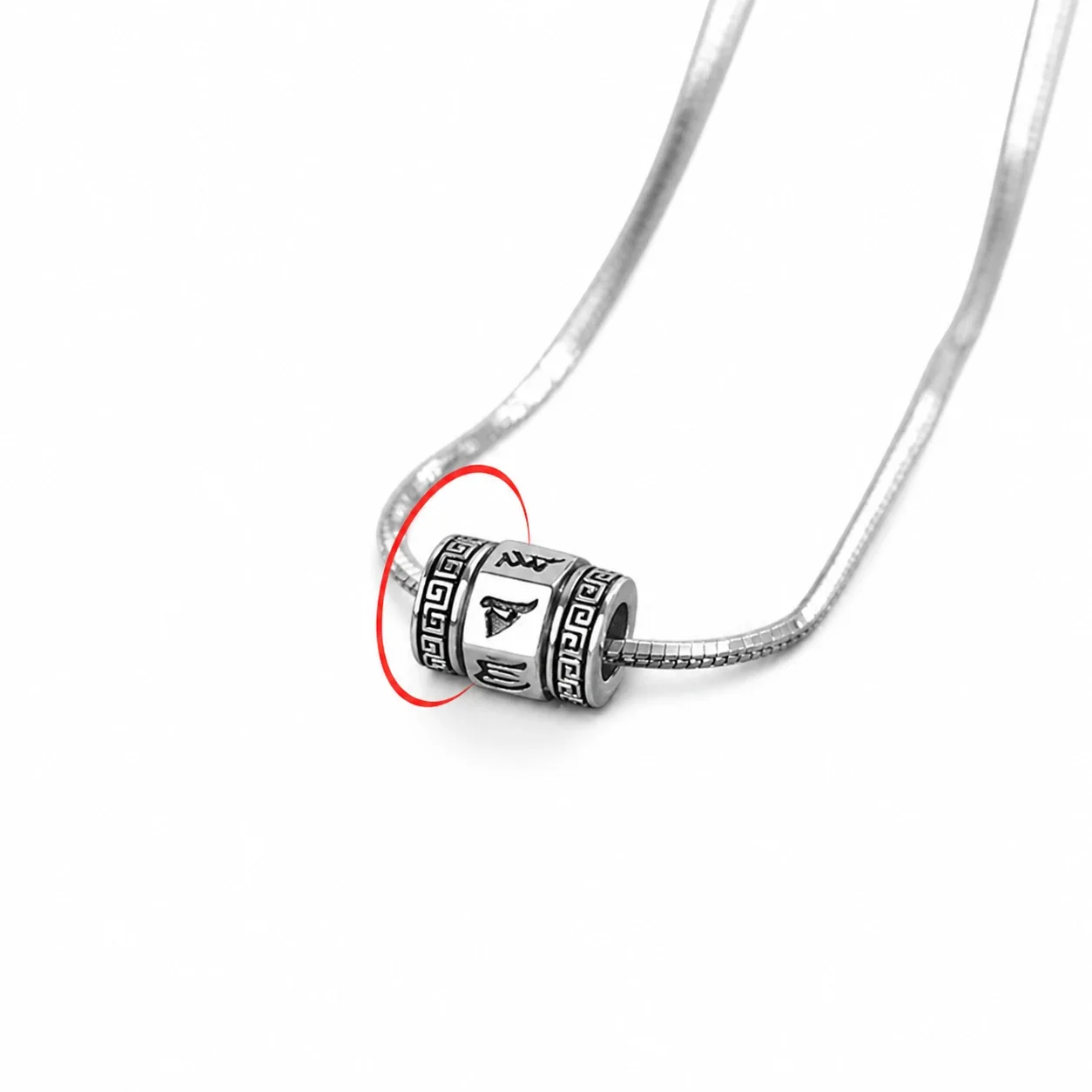 Oxidised Silver-Plated Snake Chain Rotating Mantra Pendant Necklace
