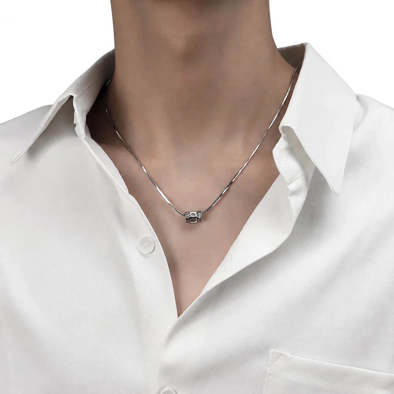 Oxidised Silver-Plated Snake Chain Rotating Mantra Pendant Necklace