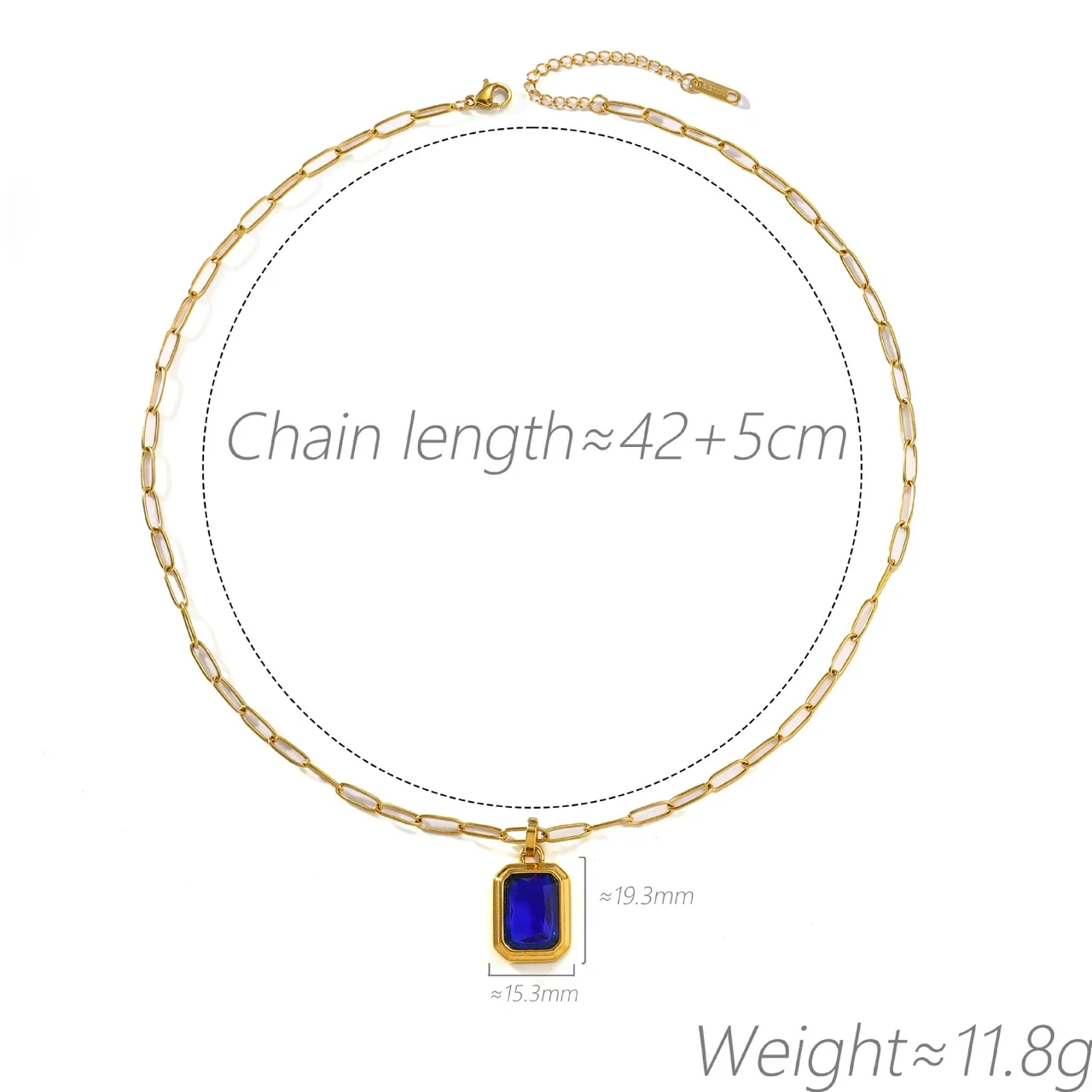 Pendant Necklace with Emerald-Cut Crystal, Gold-Plated Steel