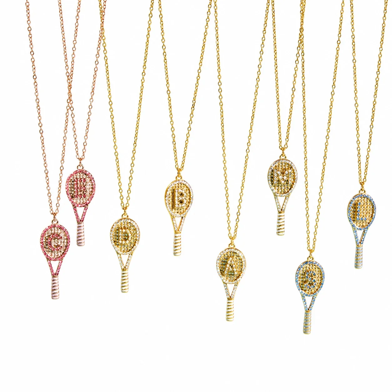 Playful 316L stainless steel gold PVD tennis racket Necklace